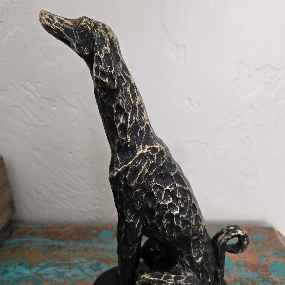 Art Deco Style Black & Bronze Textured Sitehound Sculpture On BASE